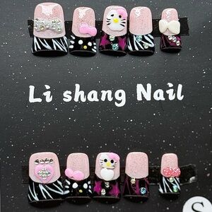 Nail Pink and Black Nail Set in Size S